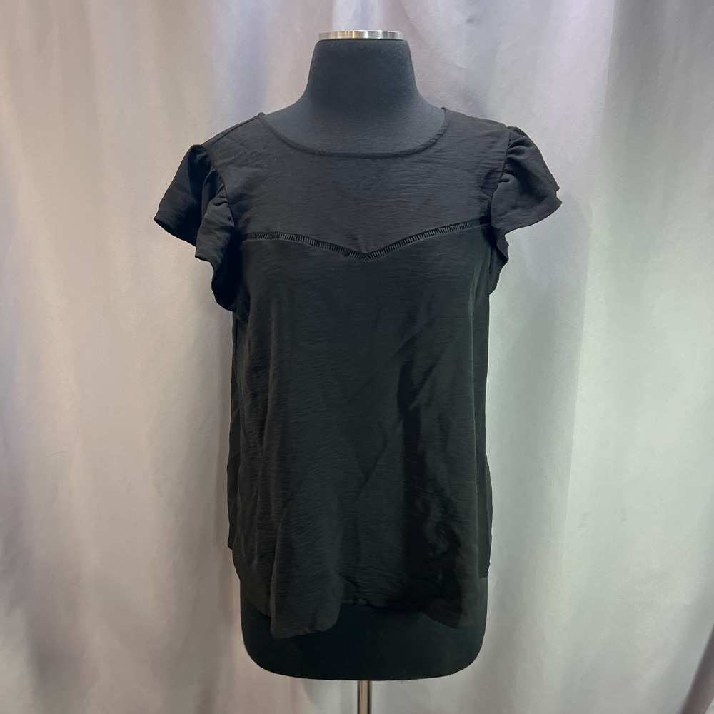 Mine Blouse Top Womens Large Black  Keyhole Back Flutter Sleeve Everyday